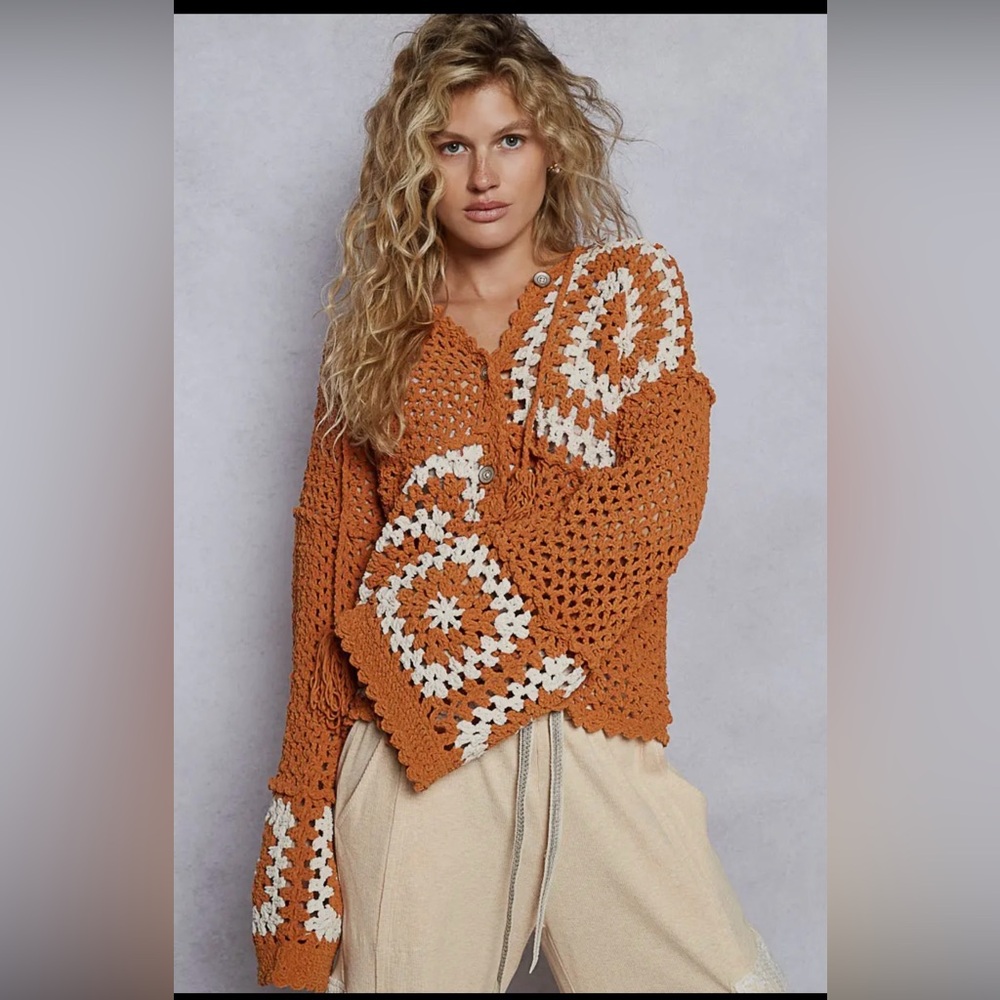 Orange and White Crochet Sweater